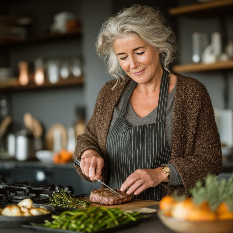 Възрастна жена със здравословна храна